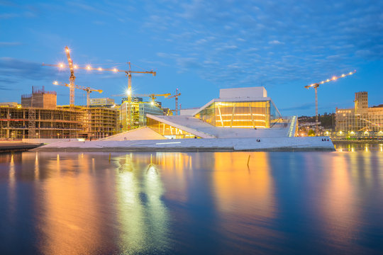The Oslo Opera House at night in Norway