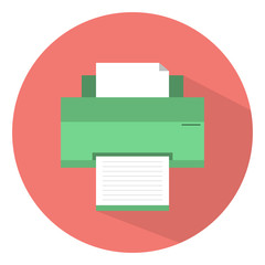 Flat design printer icon. Isolated object with dropping shadow 