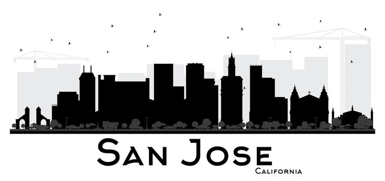 San Jose California City skyline black and white silhouette.