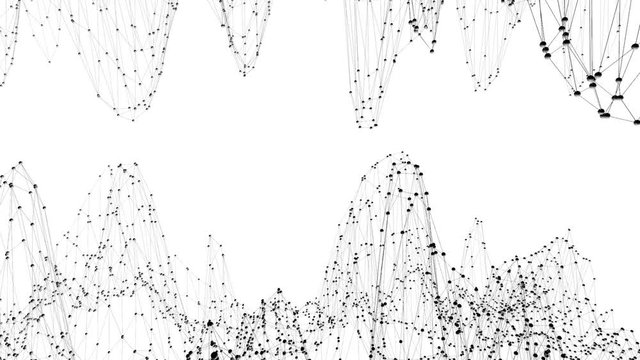Abstract simple black and white waving 3D grid or mesh as element motion graphic. Grey geometric vibrating environment or pulsating math background.