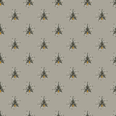 Tree with heart seamless. Seamless pattern with painted Christmas trees and heart. Background for wrapping paper for gifts or fabric prints