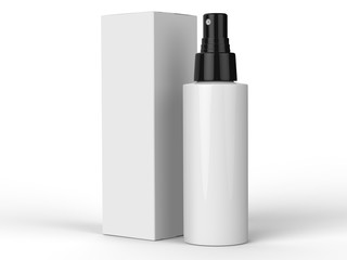 Cosmetics containers, bottle with package on colorful background. 3d illustration.