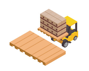 Modern Industrial Port And Cargo Harbor Illustration Asset - Forklift Carrying A Pallet Box