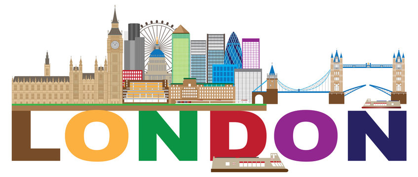 London Skyline Color Text vector Illustration