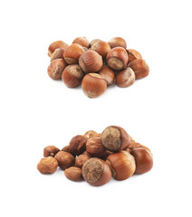 Pile of hazelnuts isolated