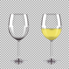 Glass of white wine and empty glass. Vector illustration isolated on transparent background.