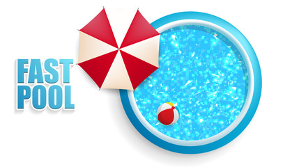 Photorealistic Summer Vector Background. Top View of Swimmingpool  and parasol.