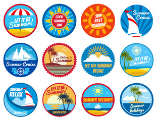 Vintage summer labels. Tropical holiday vector logos with typography