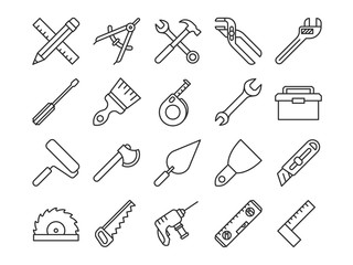 Mechanical tools line vector icons