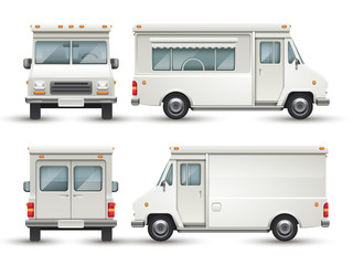 White blank food car, commercial truck isolated