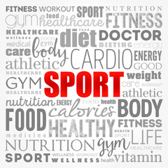 SPORT word cloud collage, health concept background