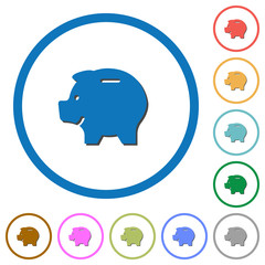 Left facing piggy bank icons with shadows and outlines