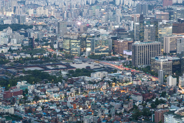 Fototapeta na wymiar Aerial view of the Gyeongbokgung Royal palace in Seoul, South Korea