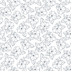 Graphic magnolia flowers with leaves. Vector spring and summer seamless pattern. Coloring book page design for adults and kids.