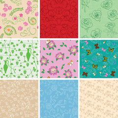 colorful vector backgrounds - floral seamless patterns