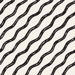 Decorative seamless pattern with handdrawn doodle lines. Hand painted grungy stripes background. Trendy endless freehand texture