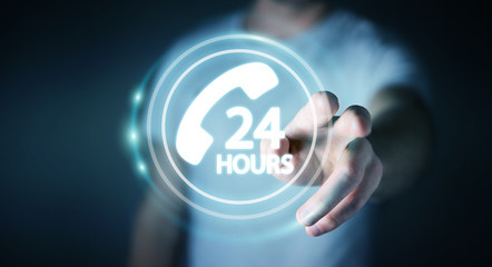 Businessman using hotline customer assistance 3D rendering