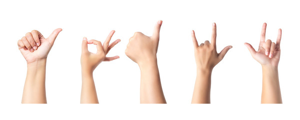 Set of female hands sign isolated on white background