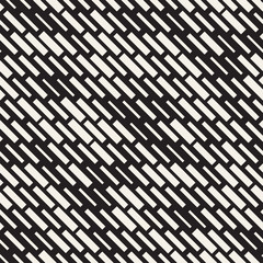 Vector Seamless Black And White Irregular Dash Rectangles Grid Pattern. Abstract Geometric Background Design