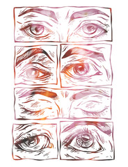 Sketchy female eyes collection set.