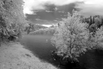 Fototapety  Mgła w rzece Katun, Państwowy Rezerwat Biosfery Ałtaju, Rosja.