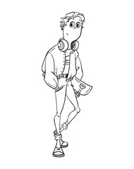 Skaterboy with a skateboard in arm.