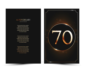 70 years anniversary decorated greeting / invitation card template with golden elements.