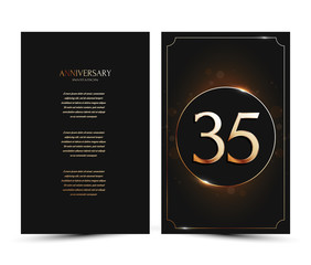 35 years anniversary decorated greeting / invitation card template with golden elements.