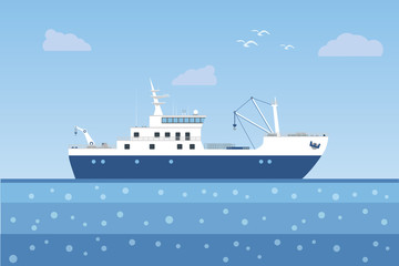 Fototapeta na wymiar Fishing ship in the sea. Vector illustration.