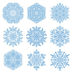 Set of snowflakes. Fine winter ornament. Snowflakes collection. Snowflakes for backgrounds and designs