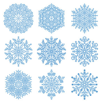 Set of snowflakes. Fine winter ornament. Snowflakes collection. Snowflakes for backgrounds and designs