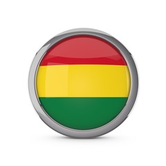 Bolivia national flag in a glossy circle shape with chrome frame. 3D Rendering