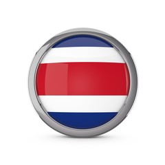 Costa Rica national flag in a glossy circle shape with chrome frame. 3D Rendering