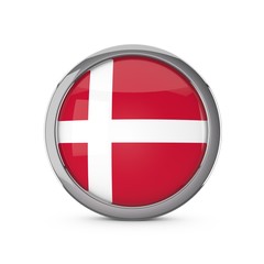 Fototapeta premium Denmark national flag in a glossy circle shape with chrome frame. 3D Rendering