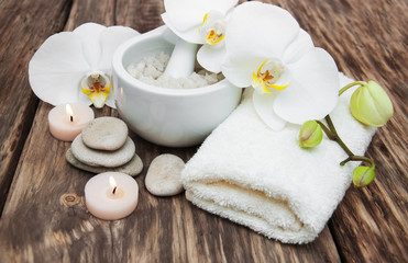 Plakat Spa products with orchids