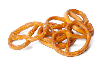 glazed and salted pretzels isolated on white background