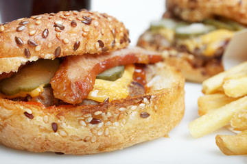 American burger, french fries and a glass of soda