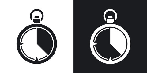 Stopwatch icon, vector. Two-tone version on black and white background
