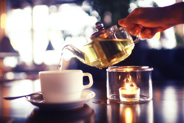 Green tea in a cafe decorations