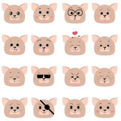 Set of 16 smiley kitten faces. 