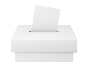 Ballot box with vote slip. 3D Rendering