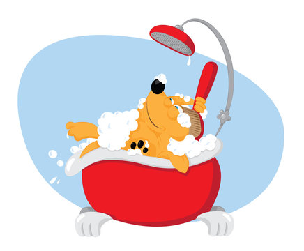 recommend clip art: Funny dog taking a bath - pet grooming concept