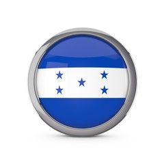 Honduras national flag in a glossy circle shape with chrome frame. 3D Rendering