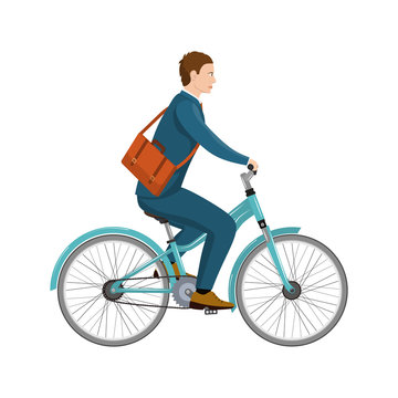 Simple cartoon of businessman riding a bicycle