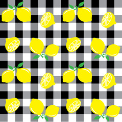 seamless lemon pattern on checked background
