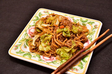 Homemade chow mein. Popular food in Japan.