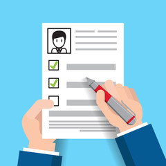 Job interview concept with business resume, writing resume