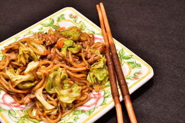 Homemade chow mein. Popular food in Japan.