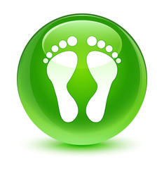 Footprint icon glassy green round button