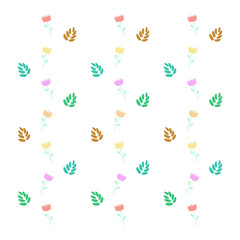 Simple seamless pattern with leaves and flowers over white